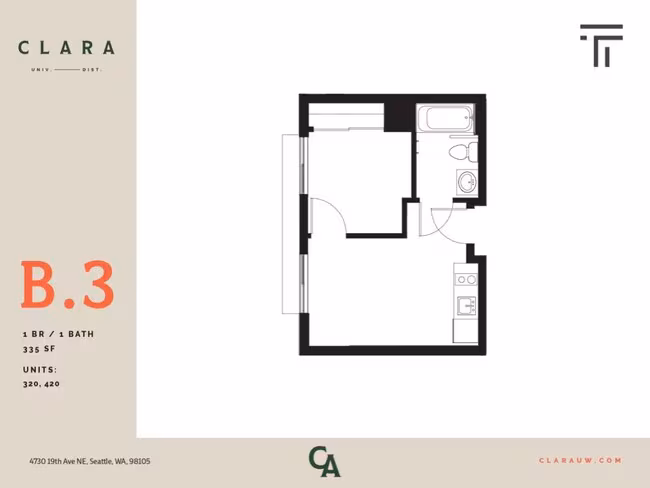 1 Bed 1 Bath - 335 sqft 420 floor plan